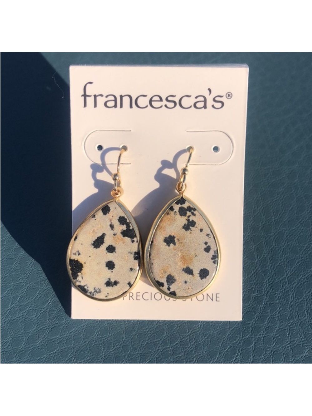 Francesca’s Dalmatian Semi-Precious Stone Earrings NWT